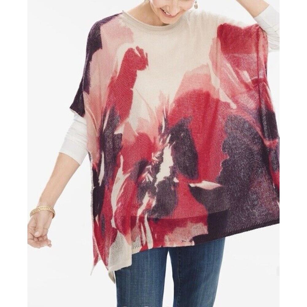 CHICO Floral-Print Poncho light-and-bright Approx 25.5"L x 36"W.